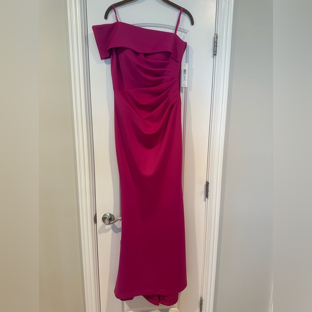 Eliza J One Shoulder Hot Pink Gown